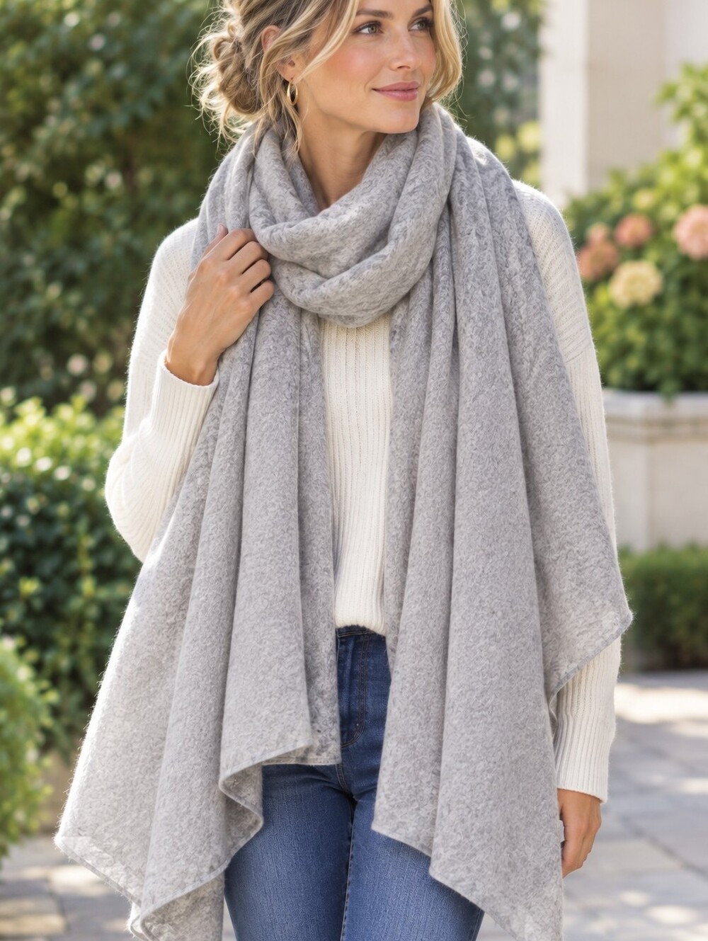 J.Crew Oversized 100% Cashmere Wrap Blanket Scarf Heather Oatmeal Gray K2532